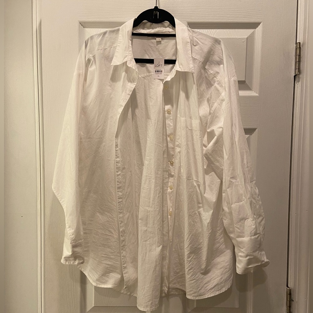 NWT LOFT Oversized White Button Down XL